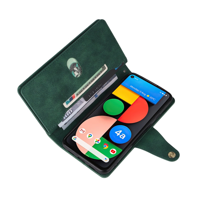 For Google Pixel 4A 5G Rivet Buckle 9 Cards Three Fold Leather Phone Case(Green) - Google Cases by PMC TechLife | Online Shopping South Africa | PMC TechLife | Buy Now Pay Later Mobicred