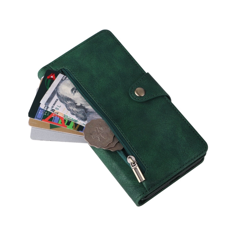 For Google Pixel 4A 5G Rivet Buckle 9 Cards Three Fold Leather Phone Case(Green) - Google Cases by PMC TechLife | Online Shopping South Africa | PMC TechLife | Buy Now Pay Later Mobicred