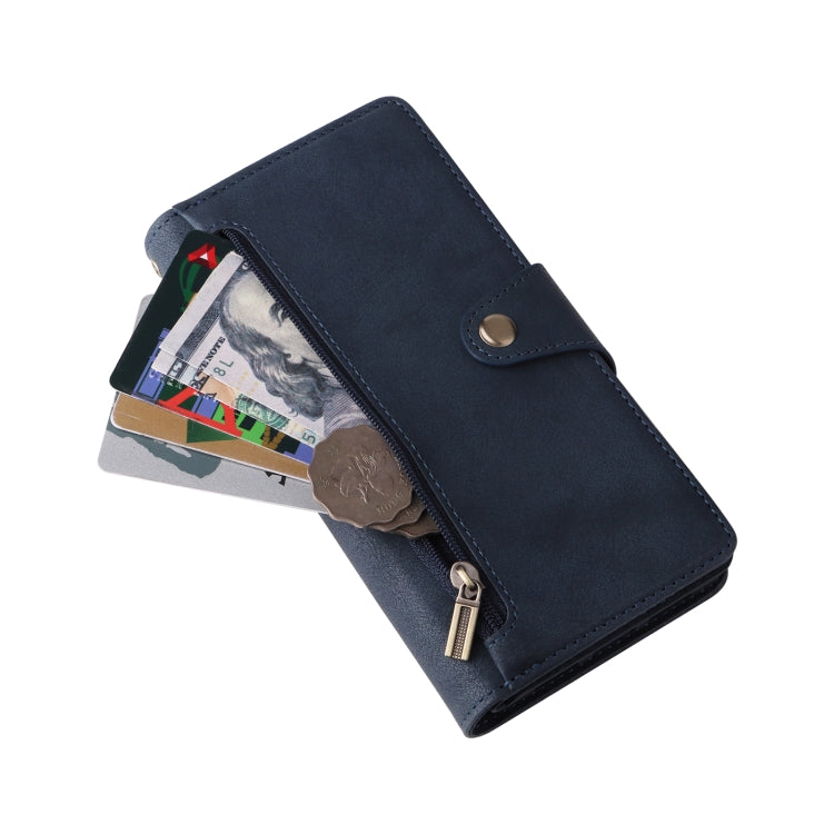 For Google Pixel 6 Pro Rivet Buckle 9 Cards Three Fold Leather Phone Case(Blue) - Google Cases by PMC TechLife | Online Shopping South Africa | PMC TechLife | Buy Now Pay Later Mobicred