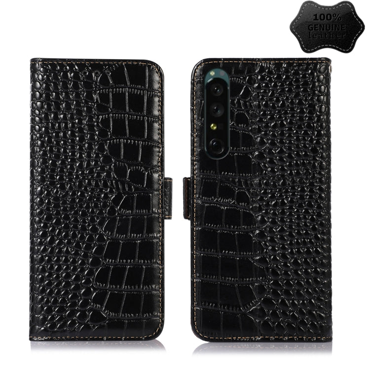 For Sony Xperia 1 IV Crocodile Top Layer Cowhide Leather Phone Case(Black) - Sony Cases by PMC TechLife | Online Shopping South Africa | PMC TechLife | Buy Now Pay Later Mobicred