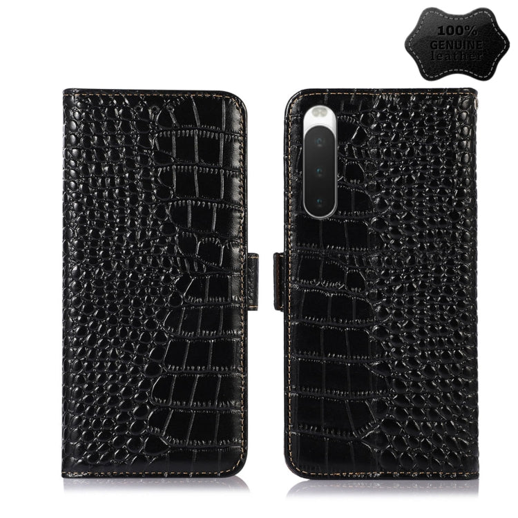 For Sony Xperia 10 IV Crocodile Top Layer Cowhide Leather Phone Case(Black) - Sony Cases by PMC TechLife | Online Shopping South Africa | PMC TechLife | Buy Now Pay Later Mobicred