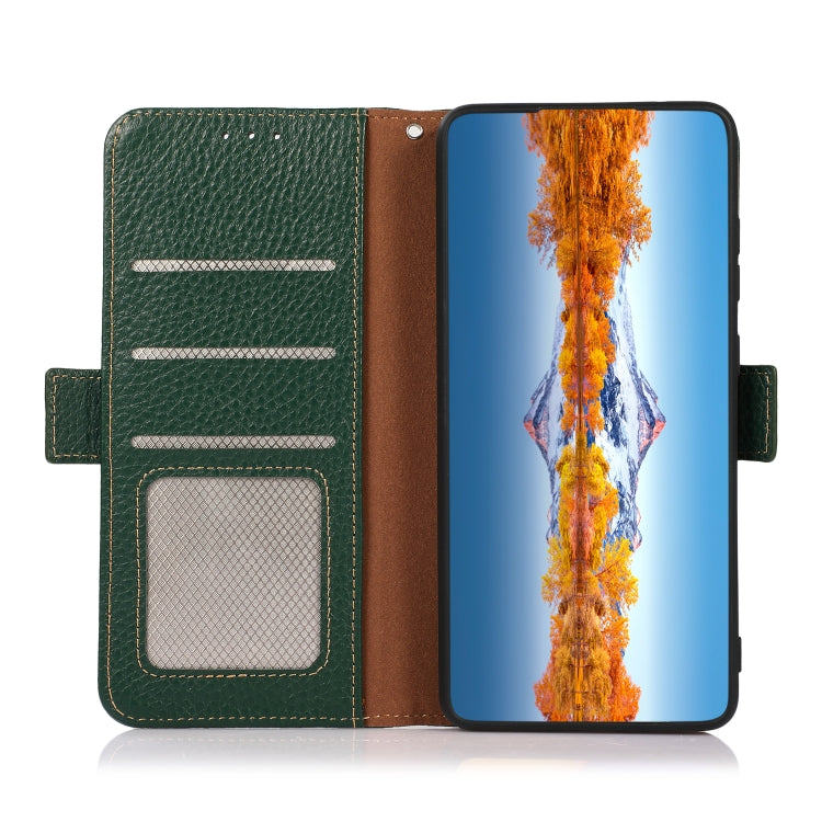 For Sony Xperia Ace III KHAZNEH Side-Magnetic Litchi Genuine Leather RFID Phone Case(Green) - Sony Cases by PMC TechLife | Online Shopping South Africa | PMC TechLife | Buy Now Pay Later Mobicred
