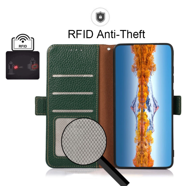 For Sony Xperia Ace III KHAZNEH Side-Magnetic Litchi Genuine Leather RFID Phone Case(Green) - Sony Cases by PMC TechLife | Online Shopping South Africa | PMC TechLife | Buy Now Pay Later Mobicred
