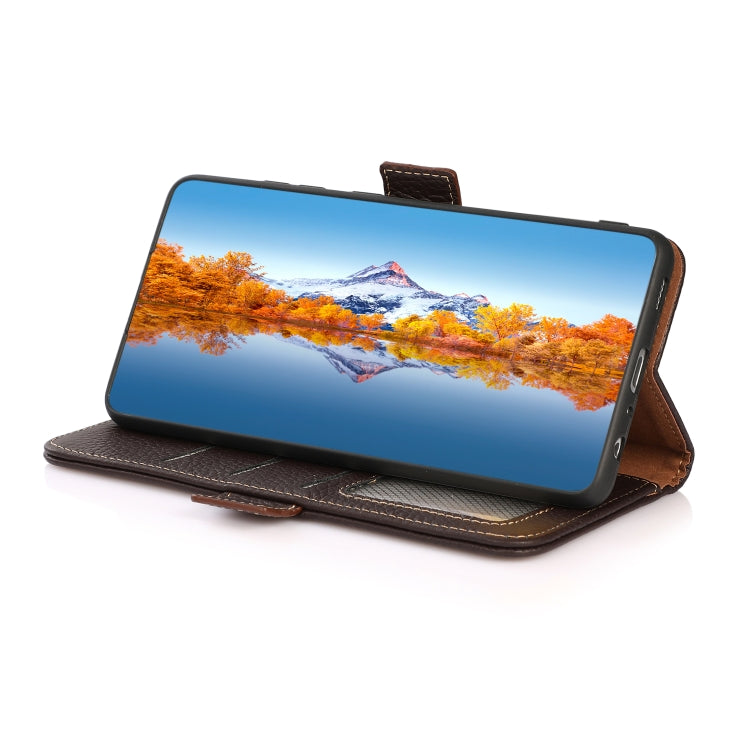For Sony Xperia Ace III KHAZNEH Side-Magnetic Litchi Genuine Leather RFID Phone Case(Brown) - Sony Cases by PMC TechLife | Online Shopping South Africa | PMC TechLife | Buy Now Pay Later Mobicred