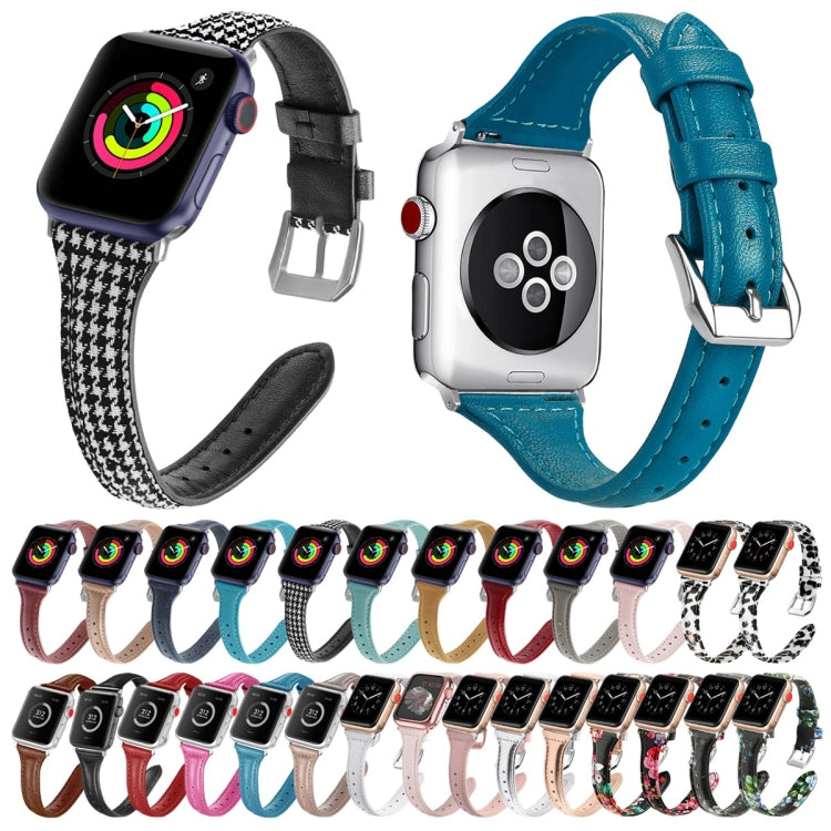 Genuine Leather Watch Band For Apple Watch Series 9&8&7 41mm / SE 3&SE 2&6&SE&5&4 40mm / 3&2&1 38mm(Plaid) - Watch Bands by PMC TechLife | Online Shopping South Africa | PMC TechLife | Buy Now Pay Later Mobicred