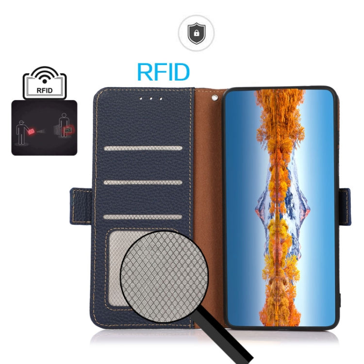 For Honor Magic 4 KHAZNEH Side-Magnetic Litchi Genuine Leather RFID Phone Case(Blue) - Honor Cases by PMC TechLife | Online Shopping South Africa | PMC TechLife | Buy Now Pay Later Mobicred