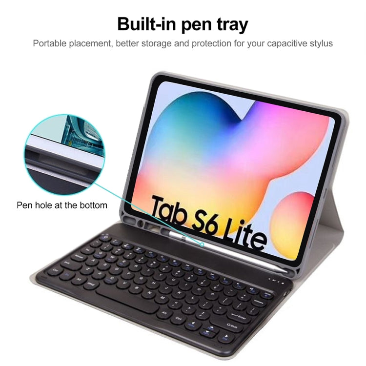 Round Cap Bluetooth Keyboard Leather Case with Pen Slot for Samsung Galaxy Tab S6 Lite, Specification:without Touchpad(Black+White Keyboard) - Samsung Keyboard by PMC TechLife | Online Shopping South Africa | PMC TechLife