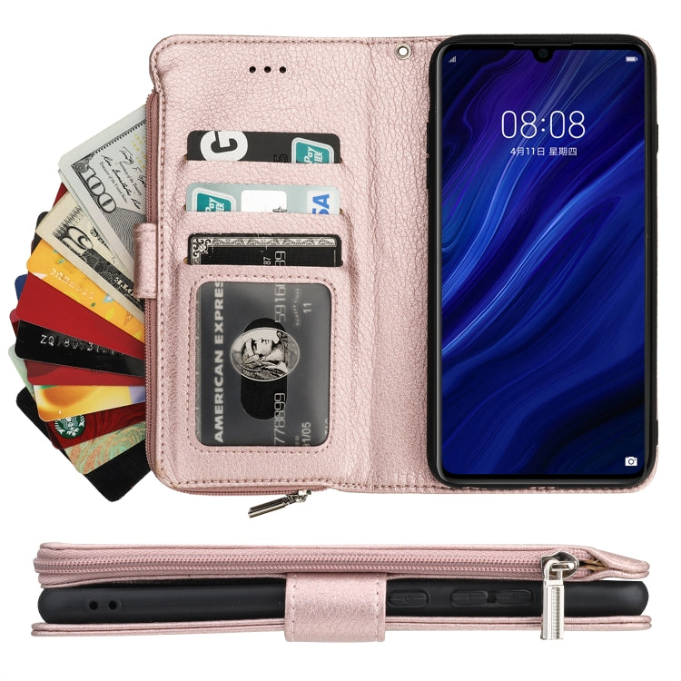 For Huawei P30 Microfiber Zipper Horizontal Flip Leather Case(Rose Gold) - Huawei Cases by PMC TechLife | Online Shopping South Africa | PMC TechLife | Buy Now Pay Later Mobicred