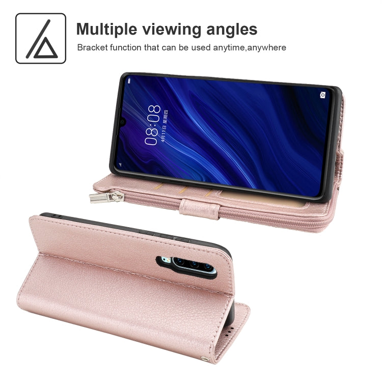 For Huawei P30 Microfiber Zipper Horizontal Flip Leather Case(Rose Gold) - Huawei Cases by PMC TechLife | Online Shopping South Africa | PMC TechLife | Buy Now Pay Later Mobicred