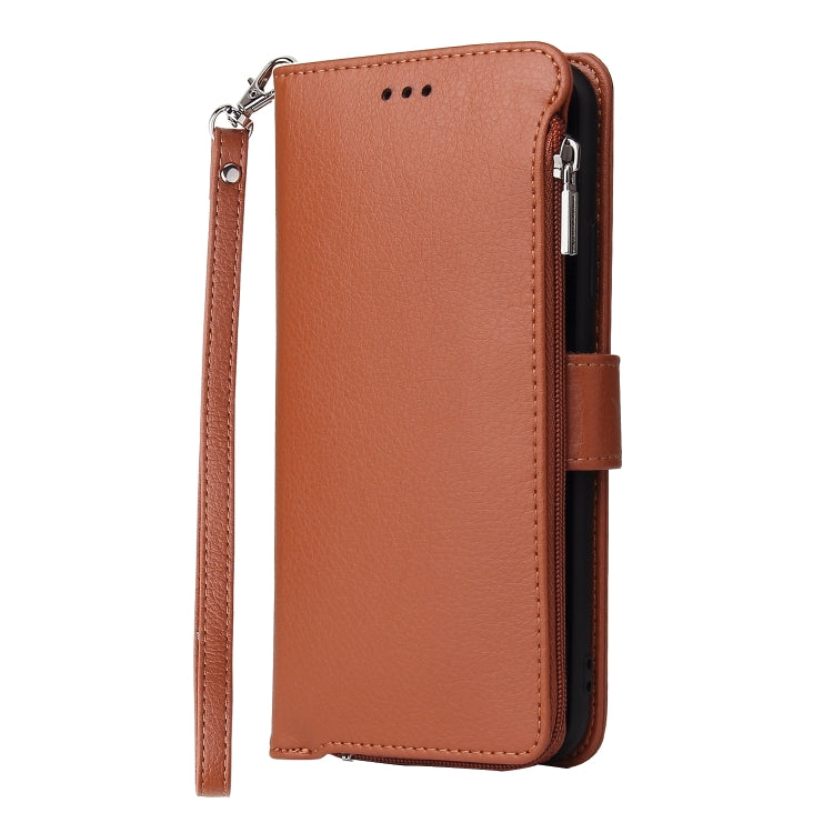 For Huawei P30 Pro Microfiber Zipper Horizontal Flip Leather Case(Brown) - Huawei Cases by PMC TechLife | Online Shopping South Africa | PMC TechLife | Buy Now Pay Later Mobicred