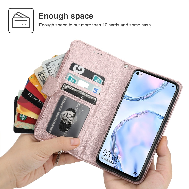 For Huawei P40 Lite / nova 6 SE Microfiber Zipper Horizontal Flip Leather Case(Rose Gold) - free shipping - PMC TechLife - Order now!