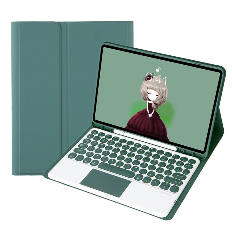 YA610B-A Candy Color Skin Feel Texture Round Keycap Bluetooth Keyboard Leather Case with Touchpad For Samsung Galaxy Tab S6 Lite 10.4 inch SM-P610 / SM-P615(Dark Green) - Samsung Keyboard by PMC TechLife | Online Shopping South Africa | PMC TechLife | Buy Now Pay Later Mobicred