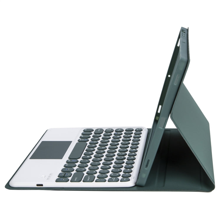YA08B-A Candy Color Skin Feel Texture Round Keycap Bluetooth Keyboard Leather Case with Touchpad For Samsung Galaxy Tab A8 10.5 2021 SM-X200 / SM-X205(Dark Green) - Samsung Keyboard by PMC TechLife | Online Shopping South Africa | PMC TechLife