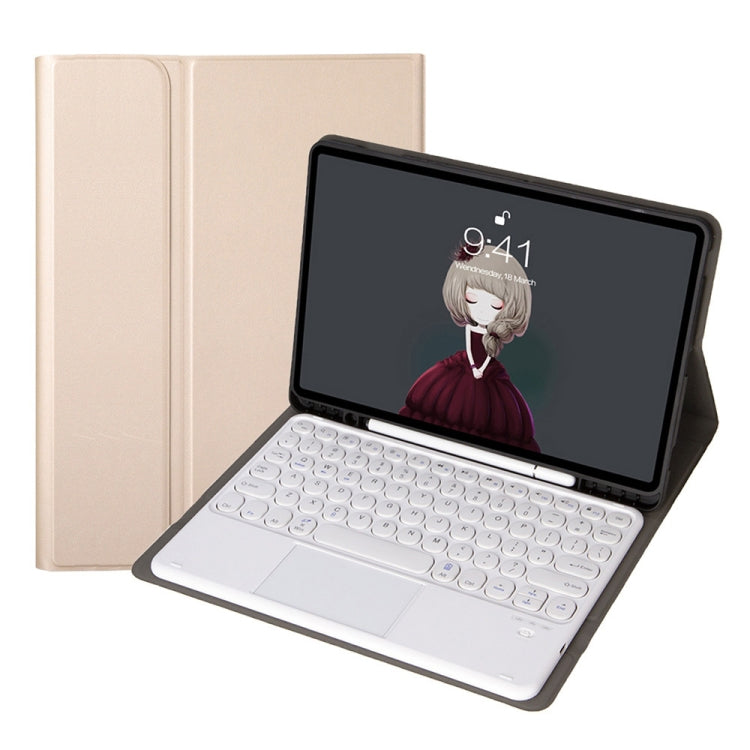 YA08B-A  Lambskin Texture Voltage Round Keycap Bluetooth Keyboard Leather Case with Touchpad For Samsung Galaxy Tab A8 10.5 2021 SM-X200 / SM-X205(Gold) - Samsung Keyboard by PMC TechLife | Online Shopping South Africa | PMC TechLife