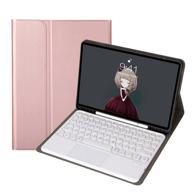 YA08B-A  Lambskin Texture Voltage Round Keycap Bluetooth Keyboard Leather Case with Touchpad For Samsung Galaxy Tab A8 10.5 2021 SM-X200 / SM-X205(Rose Gold) - Samsung Keyboard by PMC TechLife | Online Shopping South Africa | PMC TechLife