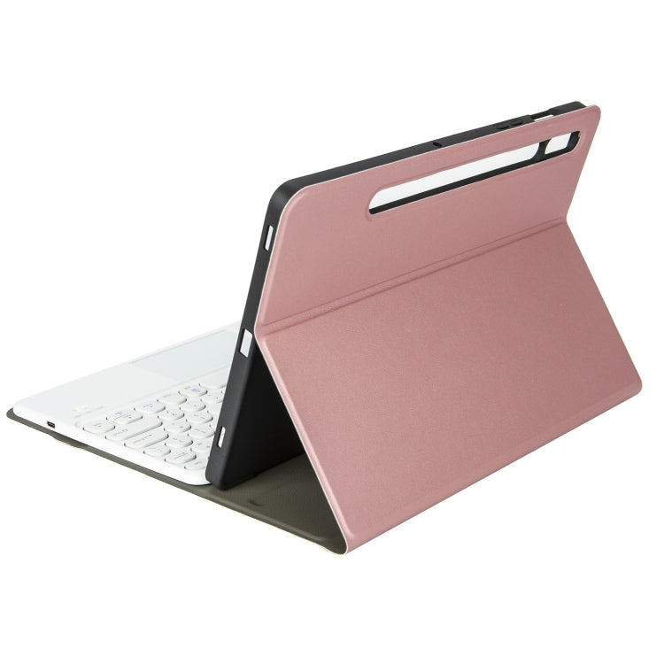 YA08B-A  Lambskin Texture Voltage Round Keycap Bluetooth Keyboard Leather Case with Touchpad For Samsung Galaxy Tab A8 10.5 2021 SM-X200 / SM-X205(Rose Gold) - Samsung Keyboard by PMC TechLife | Online Shopping South Africa | PMC TechLife
