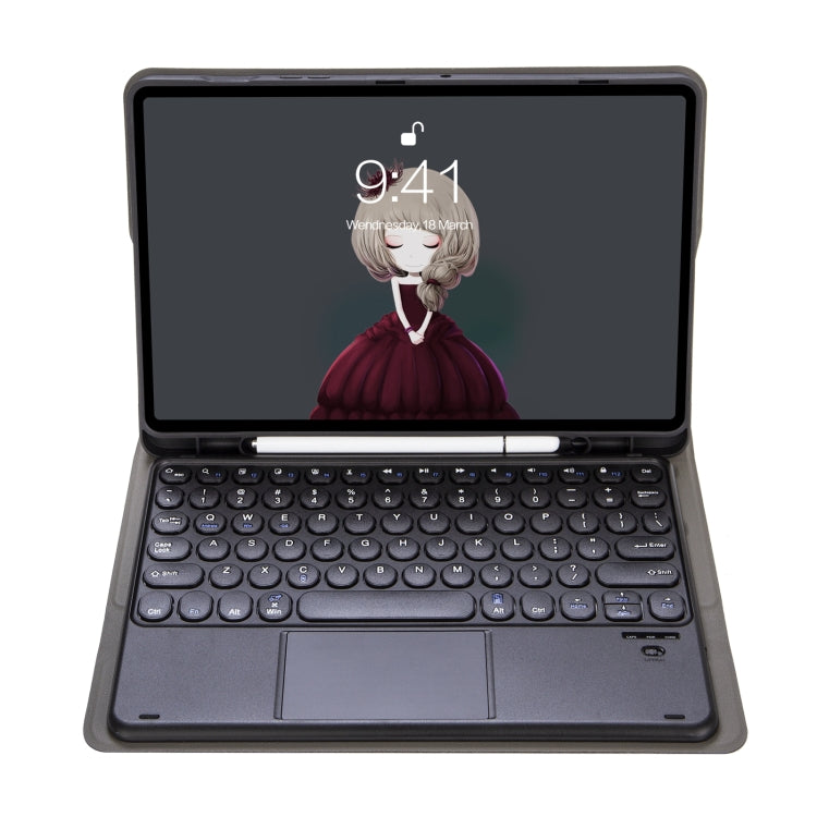 YA700B-A  Lambskin Texture Voltage Round Keycap Bluetooth Keyboard Leather Case with Touchpad For Samsung Galaxy Tab S8 11 inch SM-X700 / SM-X706 & S7 11 inch SM-X700 / SM-T875(Black) - Samsung Keyboard by PMC TechLife | Online Shopping South Africa | PMC TechLife