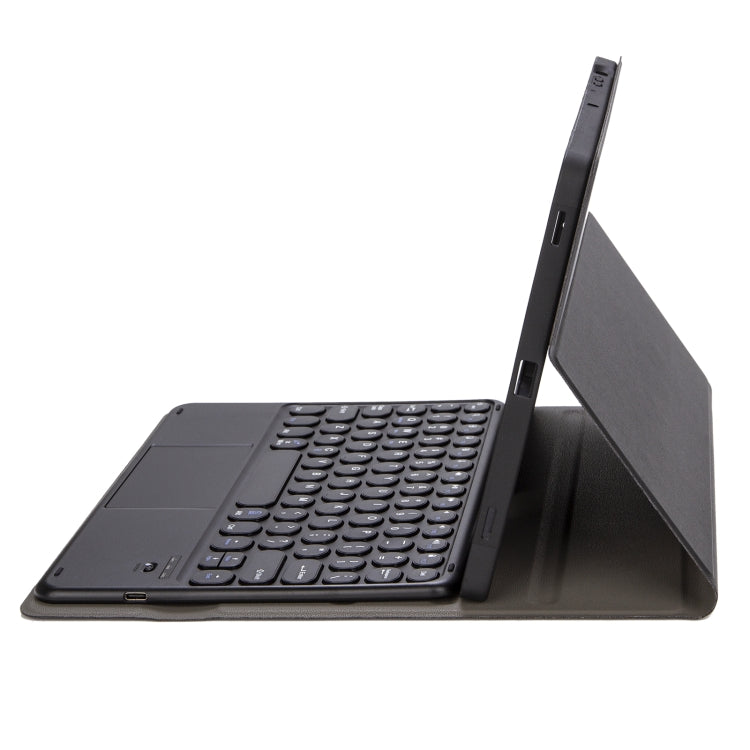 YA700B-A  Lambskin Texture Voltage Round Keycap Bluetooth Keyboard Leather Case with Touchpad For Samsung Galaxy Tab S8 11 inch SM-X700 / SM-X706 & S7 11 inch SM-X700 / SM-T875(Black) - Samsung Keyboard by PMC TechLife | Online Shopping South Africa | PMC TechLife