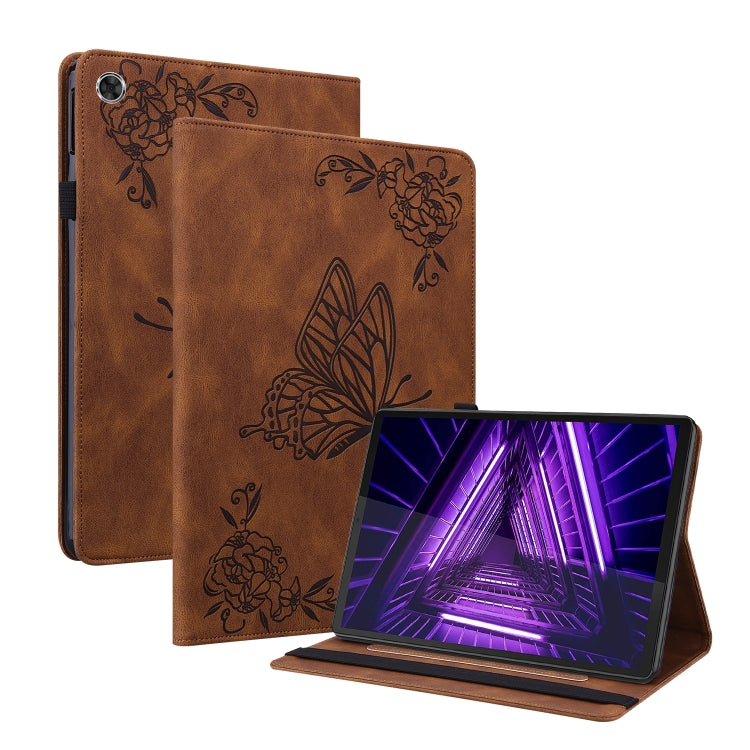 For Lenovo M10 Plus 10.3 TB-X606F/TB-X606X Butterfly Flower Embossed Leather Tablet Case(Brown) - Lenovo by PMC TechLife | Online Shopping South Africa | PMC TechLife | Buy Now Pay Later Mobicred