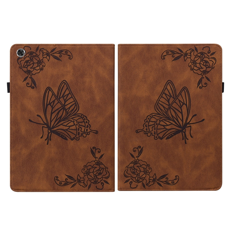 For Lenovo M10 Plus 10.3 TB-X606F/TB-X606X Butterfly Flower Embossed Leather Tablet Case(Brown) - Lenovo by PMC TechLife | Online Shopping South Africa | PMC TechLife | Buy Now Pay Later Mobicred
