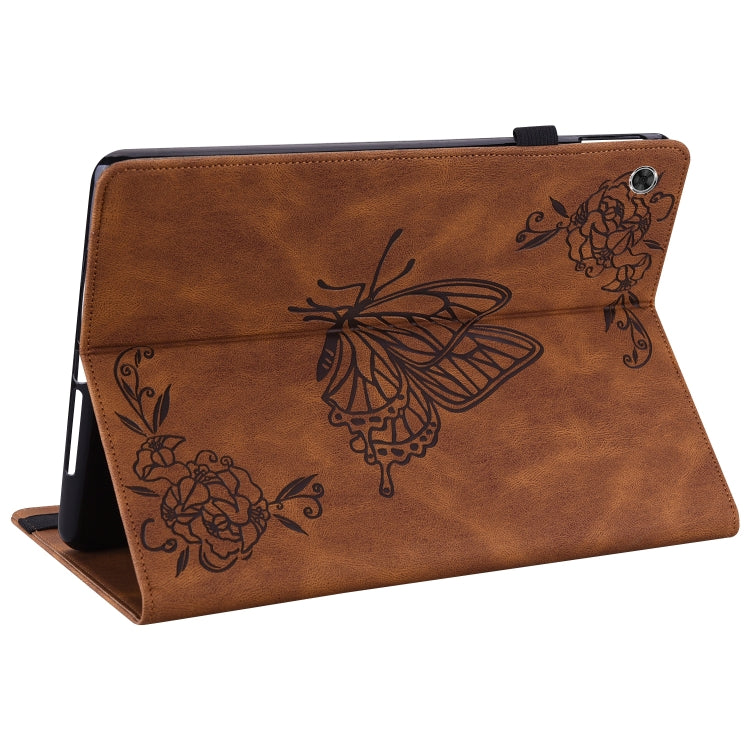 For Lenovo M10 Plus 10.3 TB-X606F/TB-X606X Butterfly Flower Embossed Leather Tablet Case(Brown) - Lenovo by PMC TechLife | Online Shopping South Africa | PMC TechLife | Buy Now Pay Later Mobicred