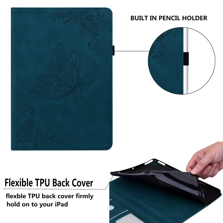 For Lenovo Tab M10 TB-X605L/X605F Butterfly Flower Embossed Leather Tablet Case(Blue) - Lenovo by PMC TechLife | Online Shopping South Africa | PMC TechLife | Buy Now Pay Later Mobicred