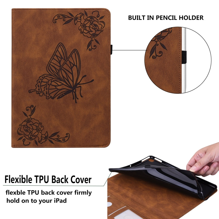 For Lenovo Tab M10 TB-X605L/X605F Butterfly Flower Embossed Leather Tablet Case(Brown) - Lenovo by PMC TechLife | Online Shopping South Africa | PMC TechLife | Buy Now Pay Later Mobicred