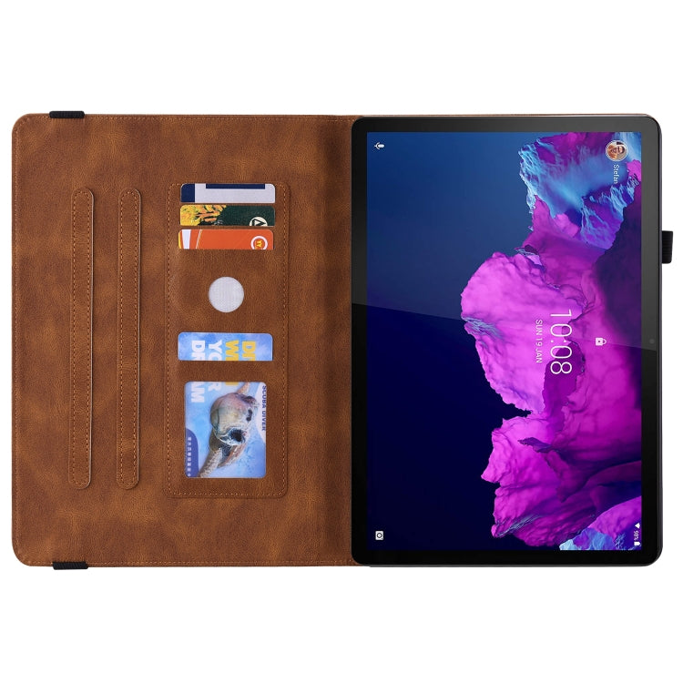 For Lenovo Tab P11 TB-J606F Butterfly Flower Embossed Leather Tablet Case(Brown) - Lenovo by PMC TechLife | Online Shopping South Africa | PMC TechLife | Buy Now Pay Later Mobicred