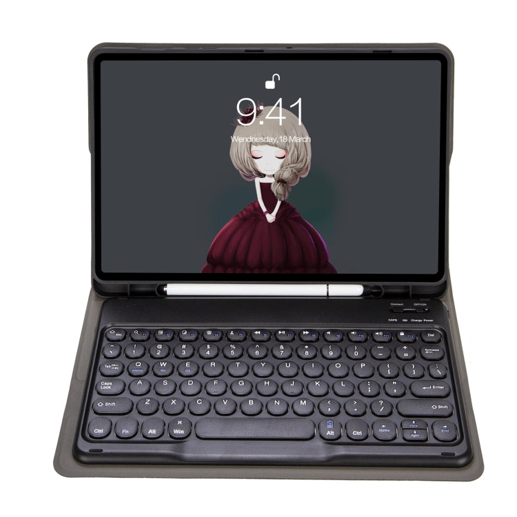 YA08B Lambskin Texture Voltage Round Keycap Bluetooth Keyboard Leather Case For Samsung Galaxy Tab A8 10.5 2021 SM-X200 / SM-X205(Black) - free shipping - PMC TechLife - Order now!