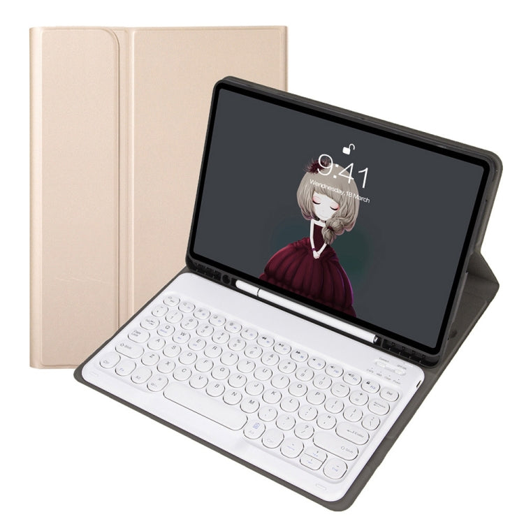 YA08B Lambskin Texture Voltage Round Keycap Bluetooth Keyboard Leather Case For Samsung Galaxy Tab A8 10.5 2021 SM-X200 / SM-X205(Gold) - Samsung Keyboard by PMC TechLife | Online Shopping South Africa | PMC TechLife