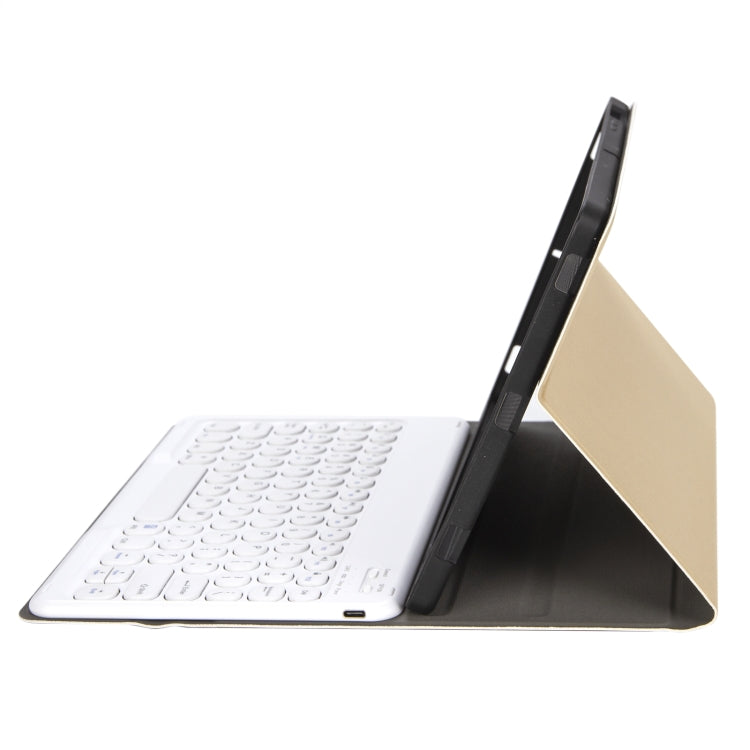 YA08B Lambskin Texture Voltage Round Keycap Bluetooth Keyboard Leather Case For Samsung Galaxy Tab A8 10.5 2021 SM-X200 / SM-X205(Gold) - Samsung Keyboard by PMC TechLife | Online Shopping South Africa | PMC TechLife