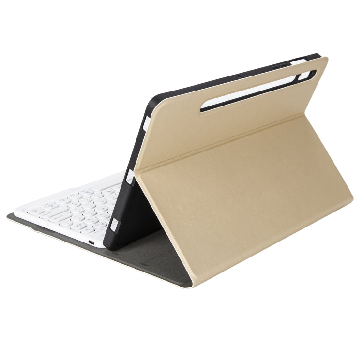 YA08B Lambskin Texture Voltage Round Keycap Bluetooth Keyboard Leather Case For Samsung Galaxy Tab A8 10.5 2021 SM-X200 / SM-X205(Gold) - Samsung Keyboard by PMC TechLife | Online Shopping South Africa | PMC TechLife