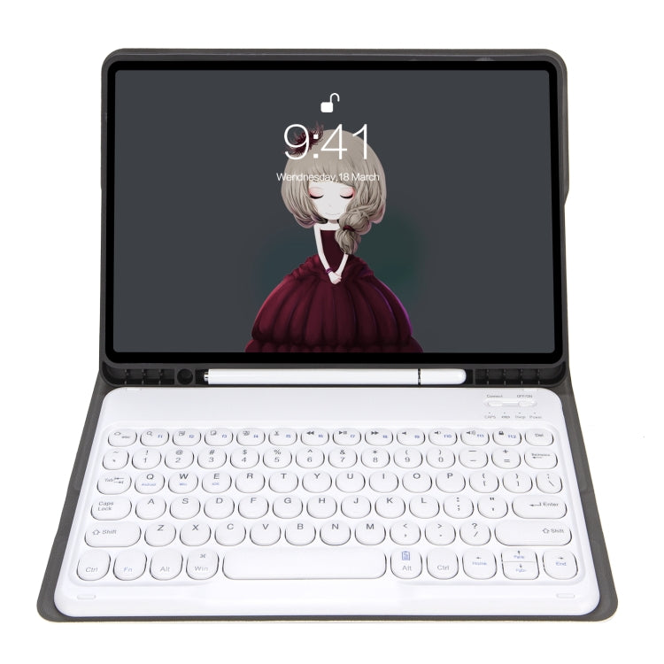 YA08B Lambskin Texture Voltage Round Keycap Bluetooth Keyboard Leather Case For Samsung Galaxy Tab A8 10.5 2021 SM-X200 / SM-X205(Rose Gold) - Samsung Keyboard by PMC TechLife | Online Shopping South Africa | PMC TechLife