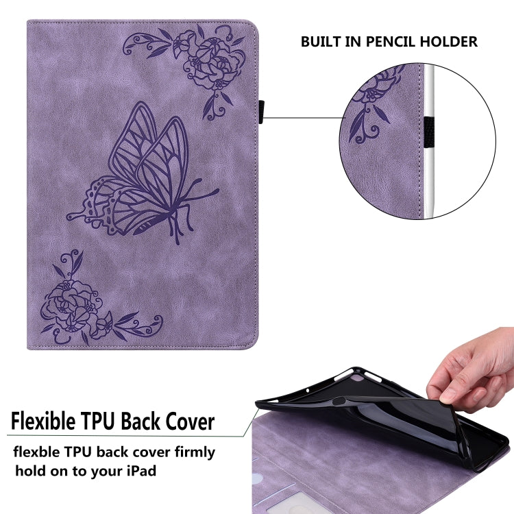 For Amazon Kindle Fire HD 10 2019 / 2017 Butterfly Flower Embossed Leather Tablet Case(Purple) - Amazon by PMC TechLife | Online Shopping South Africa | PMC TechLife | Buy Now Pay Later Mobicred