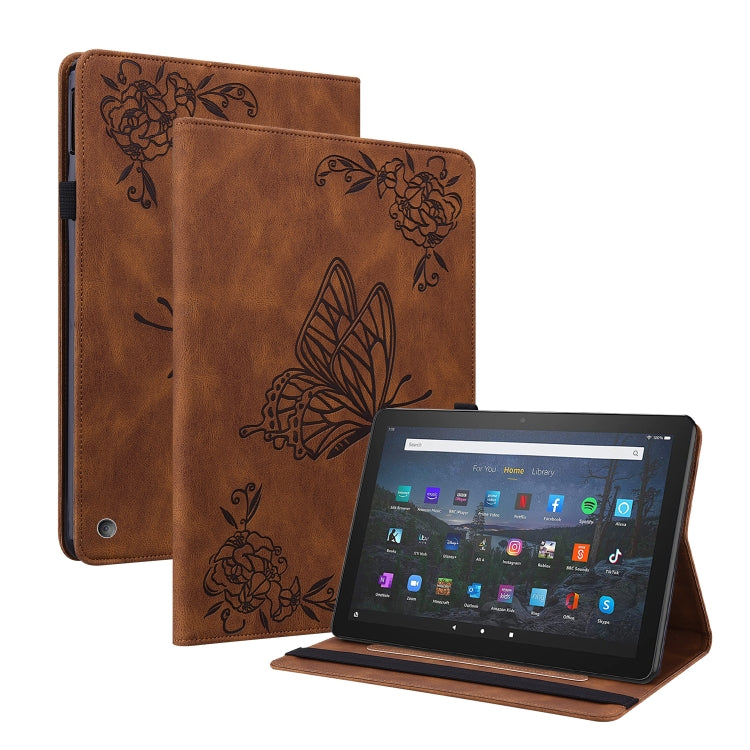 For Amazon Kindle Fire HD 10 2021 / 10 Plus 2021 Butterfly Flower Embossed Leather Tablet Case(Brown) - Amazon by PMC TechLife | Online Shopping South Africa | PMC TechLife | Buy Now Pay Later Mobicred