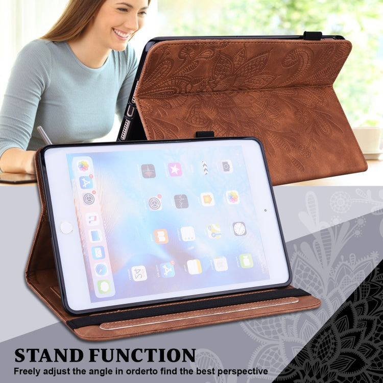For Lenovo M10 Plus 10.6 3rd Gen 2022 Lace Flower Embossing Pattern Leather Tablet Case(Brown) - Lenovo by PMC TechLife | Online Shopping South Africa | PMC TechLife | Buy Now Pay Later Mobicred