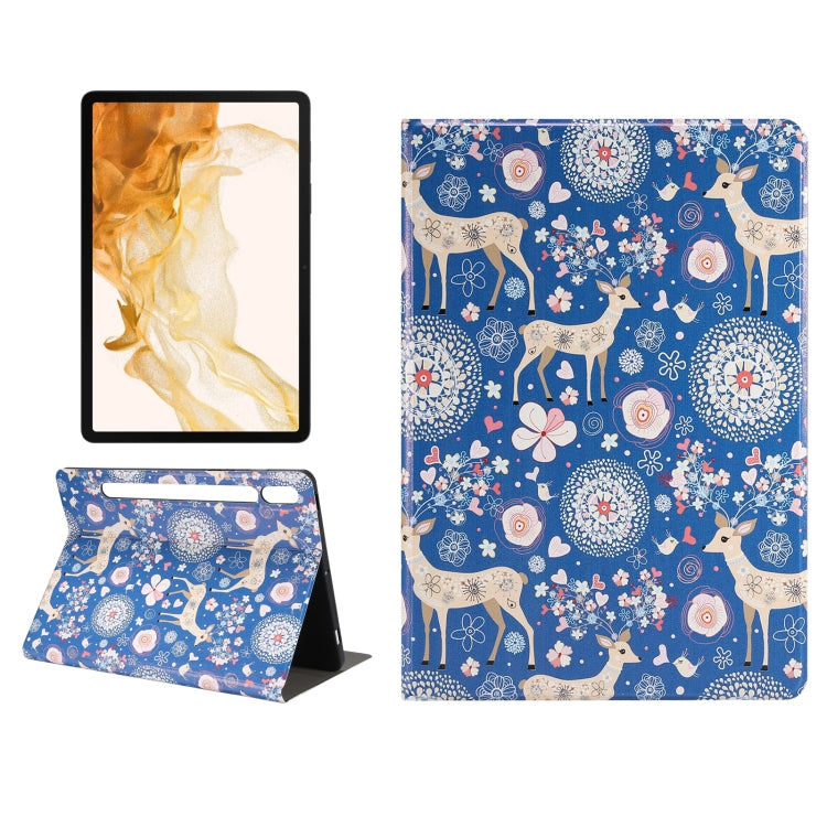 For Samsung Galaxy Tab S8 / Tab S7 Painted Voltage Pen Slot Tablet Smart Case(Blue Elk) - Galaxy Tab S8 Cases by PMC TechLife | Online Shopping South Africa | PMC TechLife