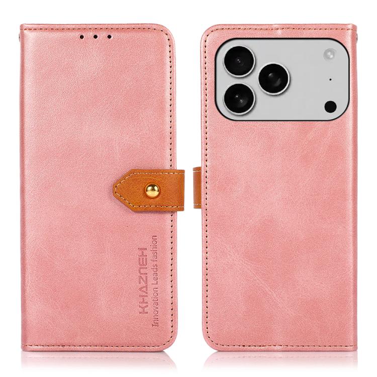For iPhone 17 Pro Max KHAZNEH Dual-color Cowhide Texture Flip Leather Phone Case(Rose Gold) - free shipping - PMc TechLife - Order now!