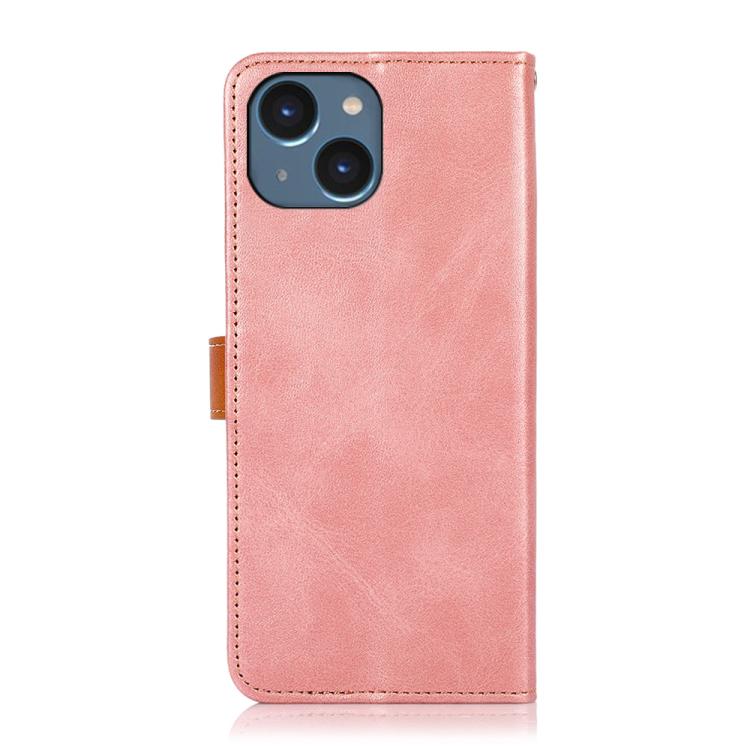 For iPhone 15 KHAZNEH Dual-color Cowhide Texture Flip Leather Phone Case(Rose Gold) - iPhone 16e Cases by PMC TechLife | Online Shopping South Africa | PMC TechLife | Buy Now Pay Later Mobicred
