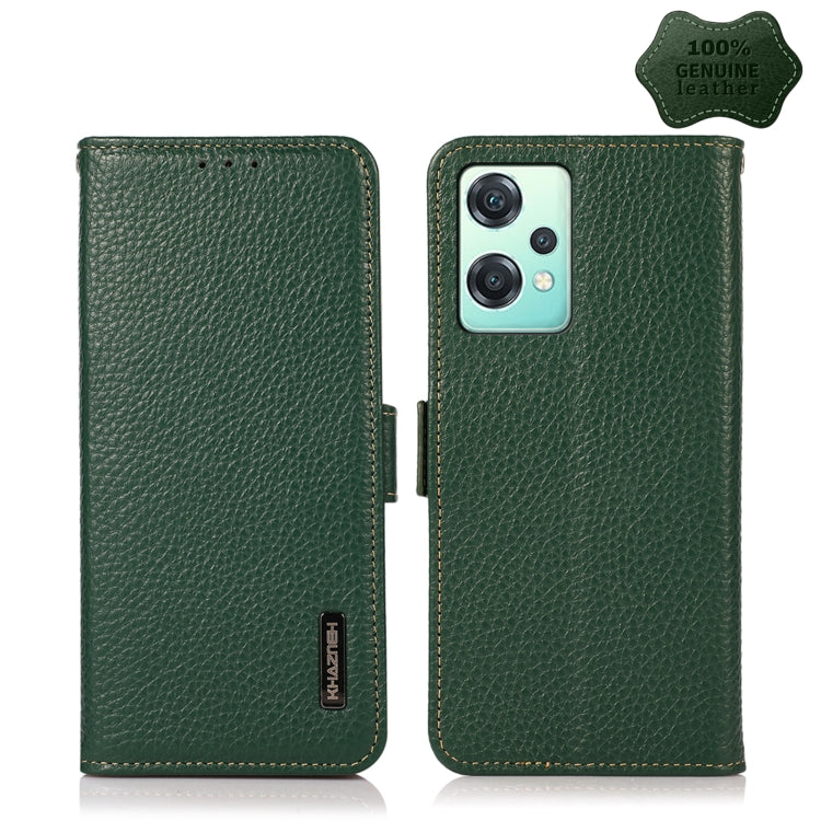 For OnePlus Nord CE 2 Lite 5G KHAZNEH Side-Magnetic Litchi Genuine Leather RFID Phone Case(Green) - OnePlus Cases by PMC TechLife | Online Shopping South Africa | PMC TechLife | Buy Now Pay Later Mobicred