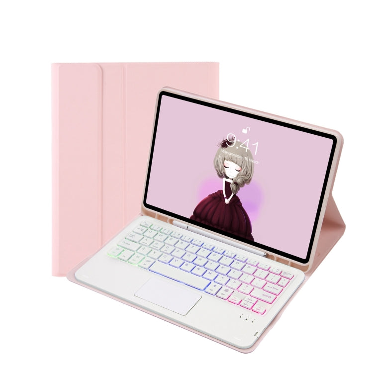 T07B-AS Skin Feel Pen Slot Touch Pad Backlight Bluetooth Keyboard Leather Tablet Case For iPad 9.7 2018&2017 / Pro 9.7 / Air 2(Pink) - For iPad Pro by PMC TechLife | Online Shopping South Africa | PMC TechLife | Buy Now Pay Later Mobicred