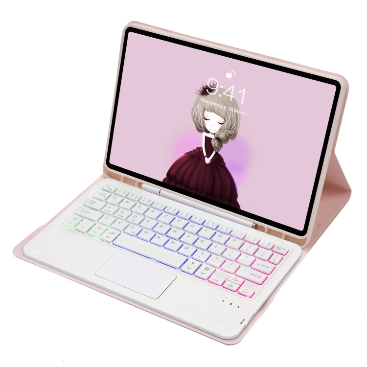 T07B-AS Skin Feel Pen Slot Touch Pad Backlight Bluetooth Keyboard Leather Tablet Case For iPad 9.7 2018&2017 / Pro 9.7 / Air 2(Pink) - For iPad Pro by PMC TechLife | Online Shopping South Africa | PMC TechLife | Buy Now Pay Later Mobicred