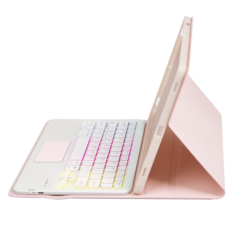 T07B-AS Skin Feel Pen Slot Touch Pad Backlight Bluetooth Keyboard Leather Tablet Case For iPad 9.7 2018&2017 / Pro 9.7 / Air 2(Pink) - For iPad Pro by PMC TechLife | Online Shopping South Africa | PMC TechLife | Buy Now Pay Later Mobicred