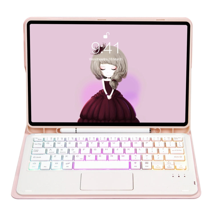 T11B-AS Skin Feel Pen Slot Touch Pad Backlight Bluetooth Keyboard Leather Tablet Case For iPad Pro 11 2021&2020&2018(Pink) - For iPad Pro by PMC TechLife | Online Shopping South Africa | PMC TechLife