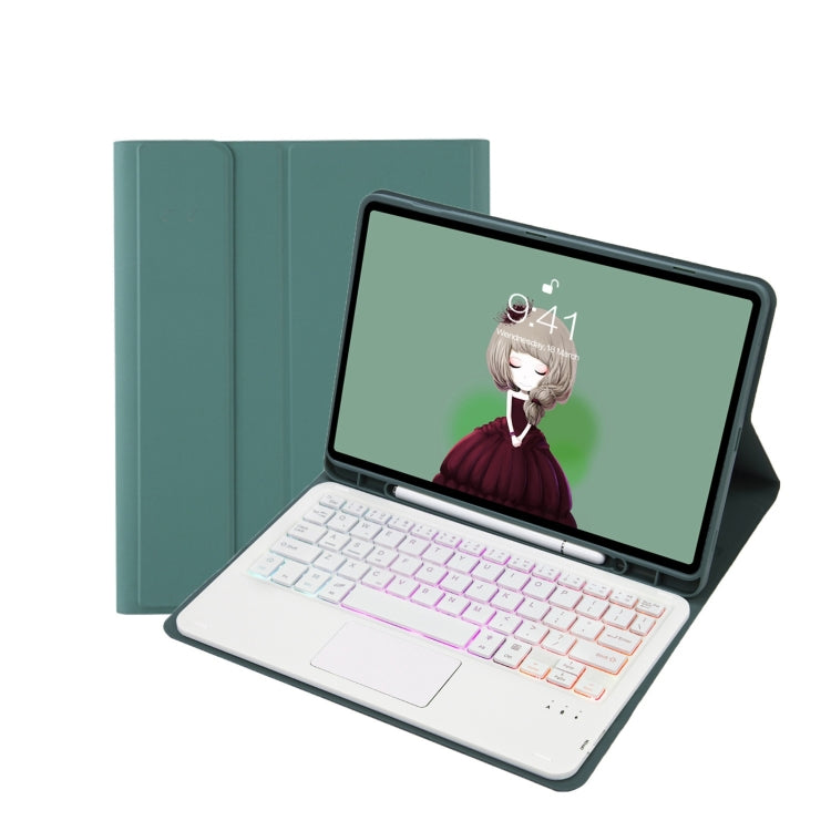 T098B-AS Skin Feel Pen Slot Touch Pad Backlight Bluetooth Keyboard Leather Tablet Case For iPad Air 4 10.9 2020 / Air 5 10.9 2022 (Dark Green) - For iPad Air by PMC TechLife | Online Shopping South Africa | PMC TechLife