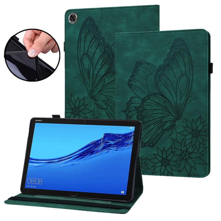 For Huawei MediaPad M5 Lite 10.1 Big Butterfly Embossed Leather Tablet Case(Green) - Huawei by PMC TechLife | Online Shopping South Africa | PMC TechLife | Buy Now Pay Later Mobicred