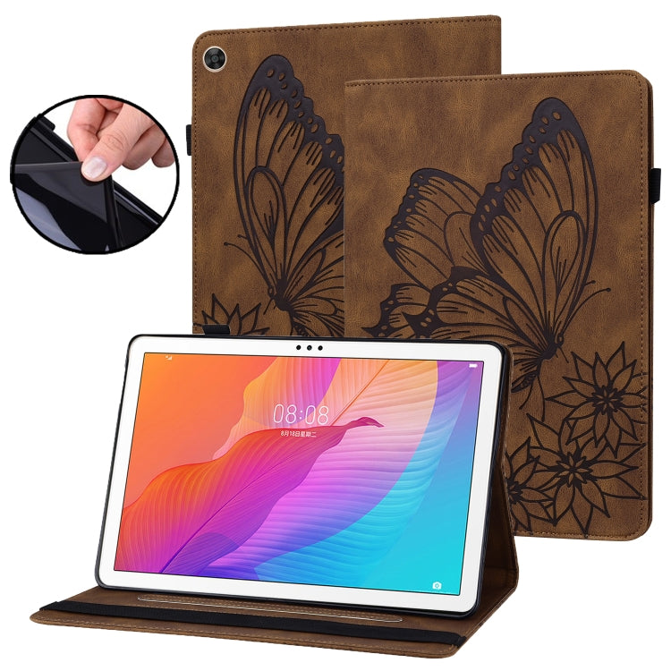 For Huawei MatePad T 10s Big Butterfly Embossed Leather Tablet Case(Brown) - Huawei by PMC TechLife | Online Shopping South Africa | PMC TechLife | Buy Now Pay Later Mobicred