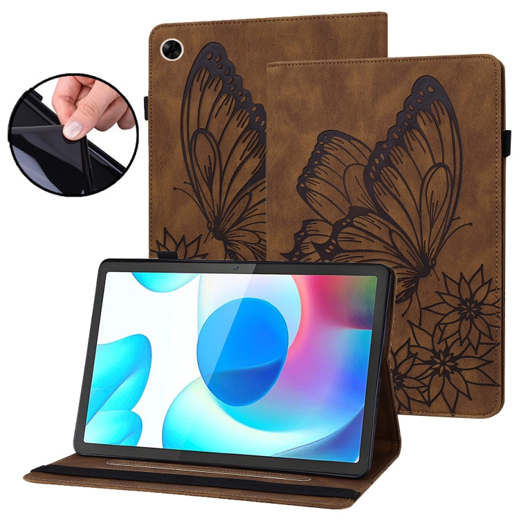 For Realme Pad Big Butterfly Embossed Leather Tablet Case(Brown) - Realme by PMC TechLife | Online Shopping South Africa | PMC TechLife | Buy Now Pay Later Mobicred