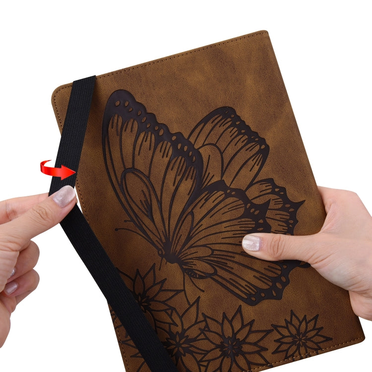 For Lenovo M10 Plus X606F Big Butterfly Embossed Leather Tablet Case(Brown) - Lenovo by PMC TechLife | Online Shopping South Africa | PMC TechLife | Buy Now Pay Later Mobicred