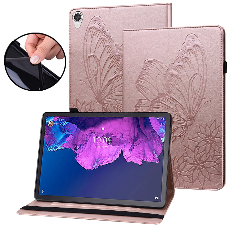 For Lenovo Tab P11 Big Butterfly Embossed Leather Tablet Case(Rose Gold) - Lenovo by PMC TechLife | Online Shopping South Africa | PMC TechLife | Buy Now Pay Later Mobicred
